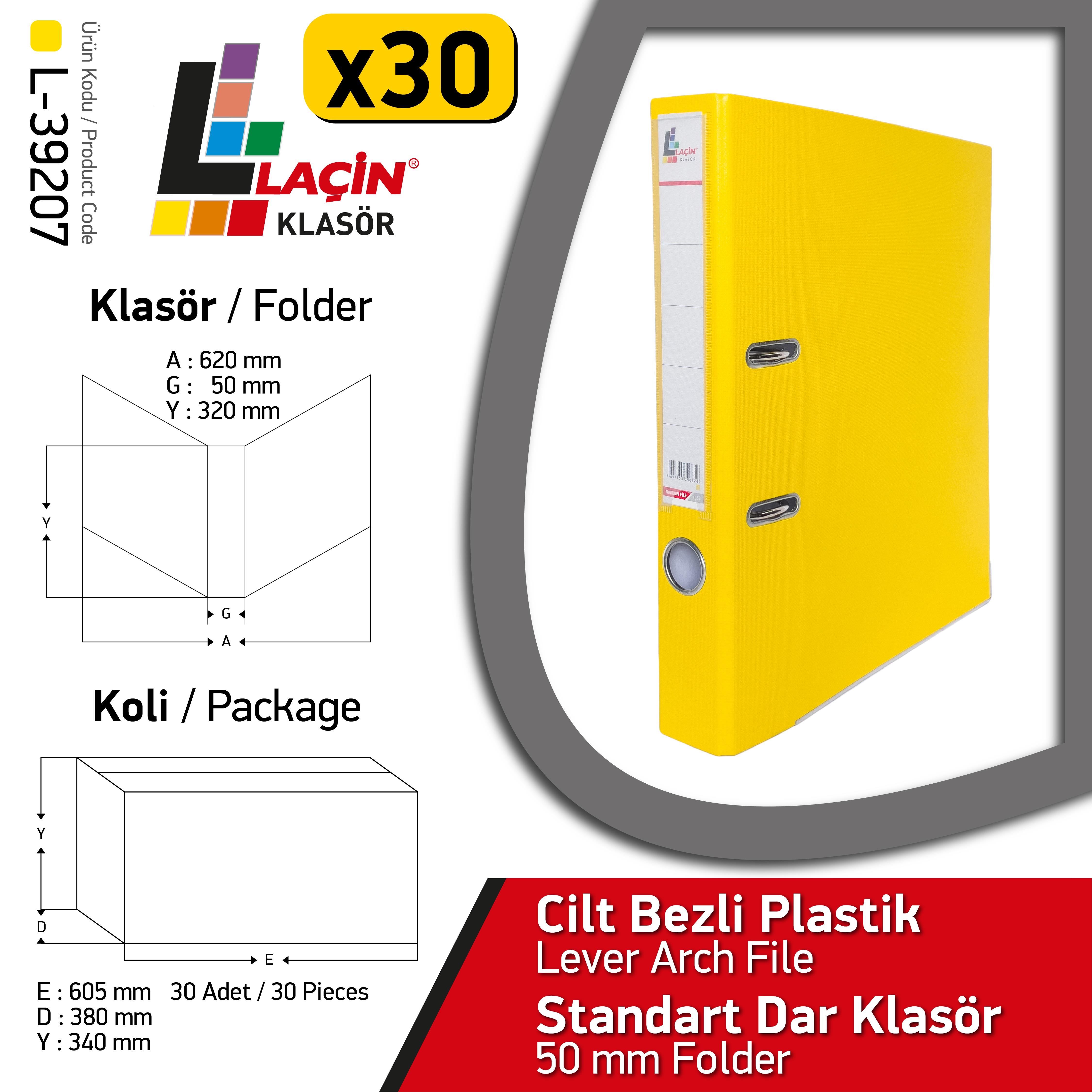 Laçin Dar Büro Klasörü Sarı (1Koli 30 Adet)