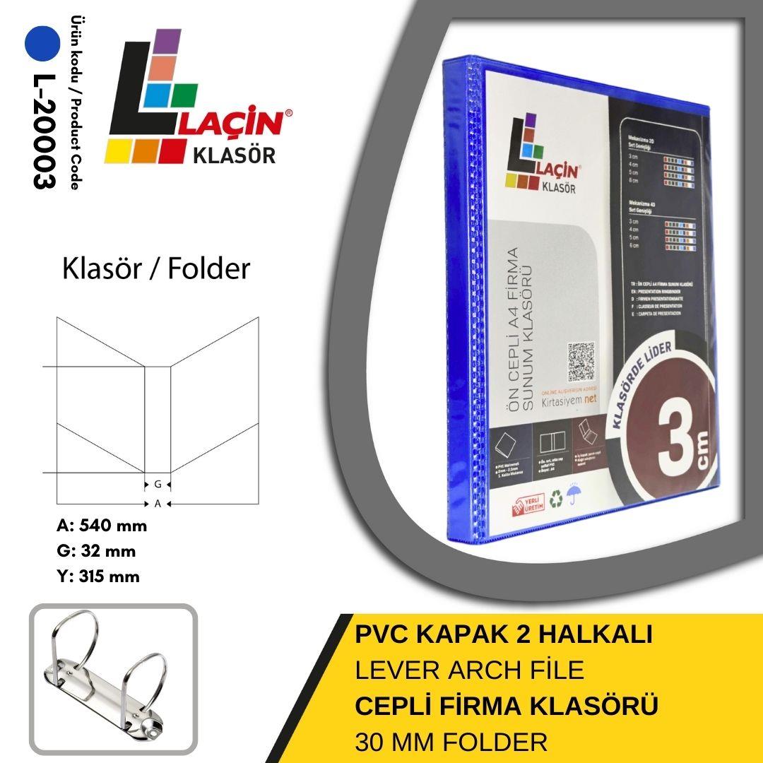 Laçin Firma Klasörü A4 2 Halkalı 3 CM MaviBüro Klasörleri