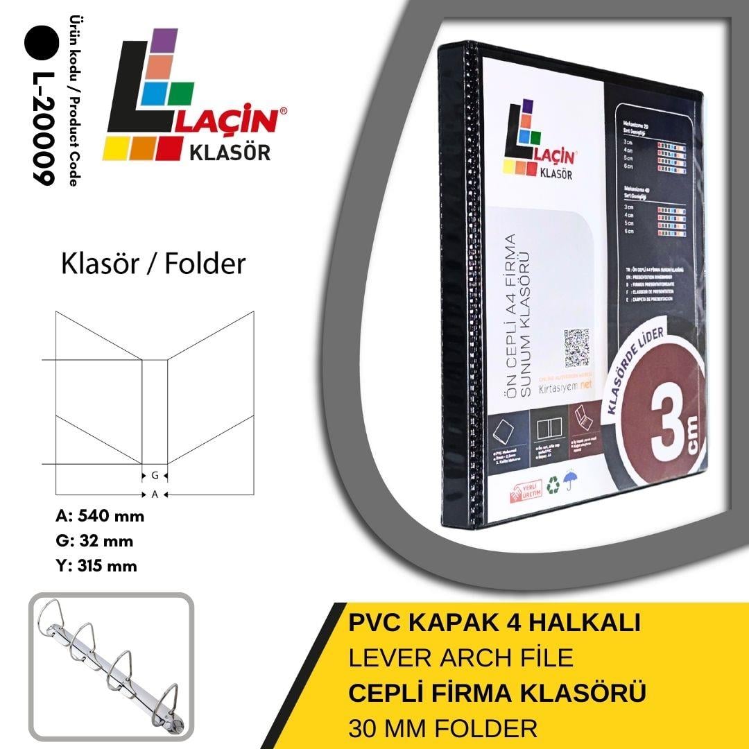 Laçin Firma Klasörü A4 4 Halkalı 3 CM SiyahBüro Klasörleri