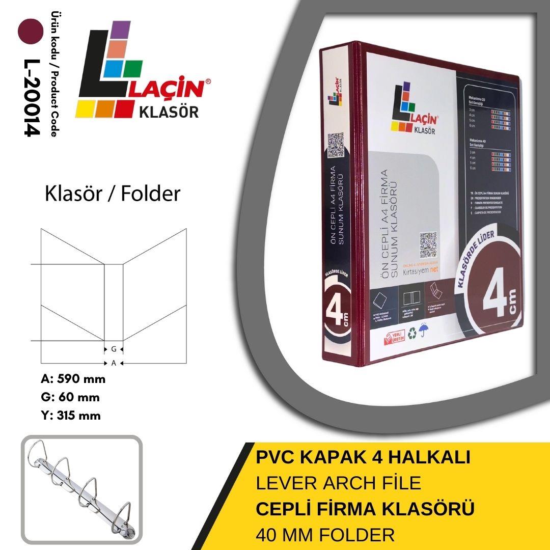 Laçin Firma Klasörü A4 4 Halkalı 3 CM BordoBüro Klasörleri