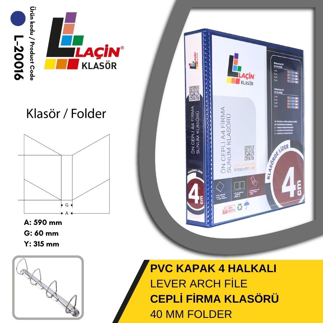 Laçin Firma Klasörü A4 4 Halkalı 4 CM MaviBüro Klasörleri