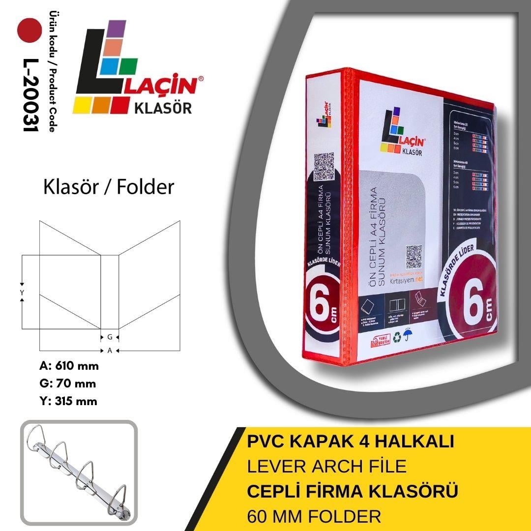 Laçin Firma Klasörü A4 4 Halkalı 6 CM KırmızıBüro Klasörleri