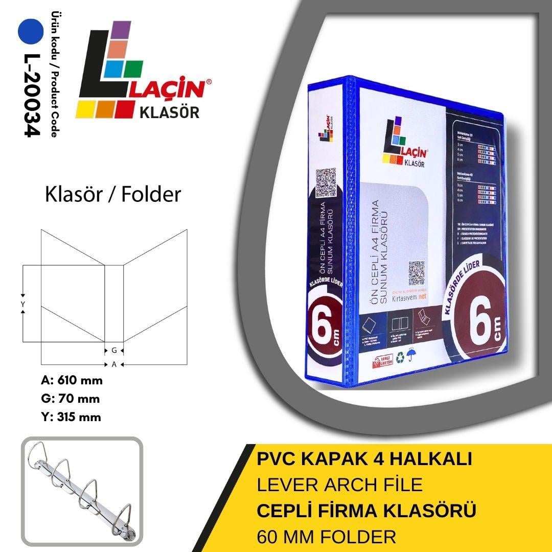 Laçin Firma Klasörü A4 4 Halkalı 6 CM MaviBüro Klasörleri