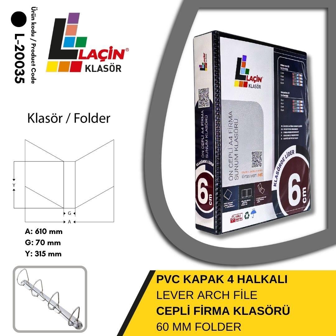 Laçin Firma Klasörü A4 4 Halkalı 6 CM SiyahBüro Klasörleri