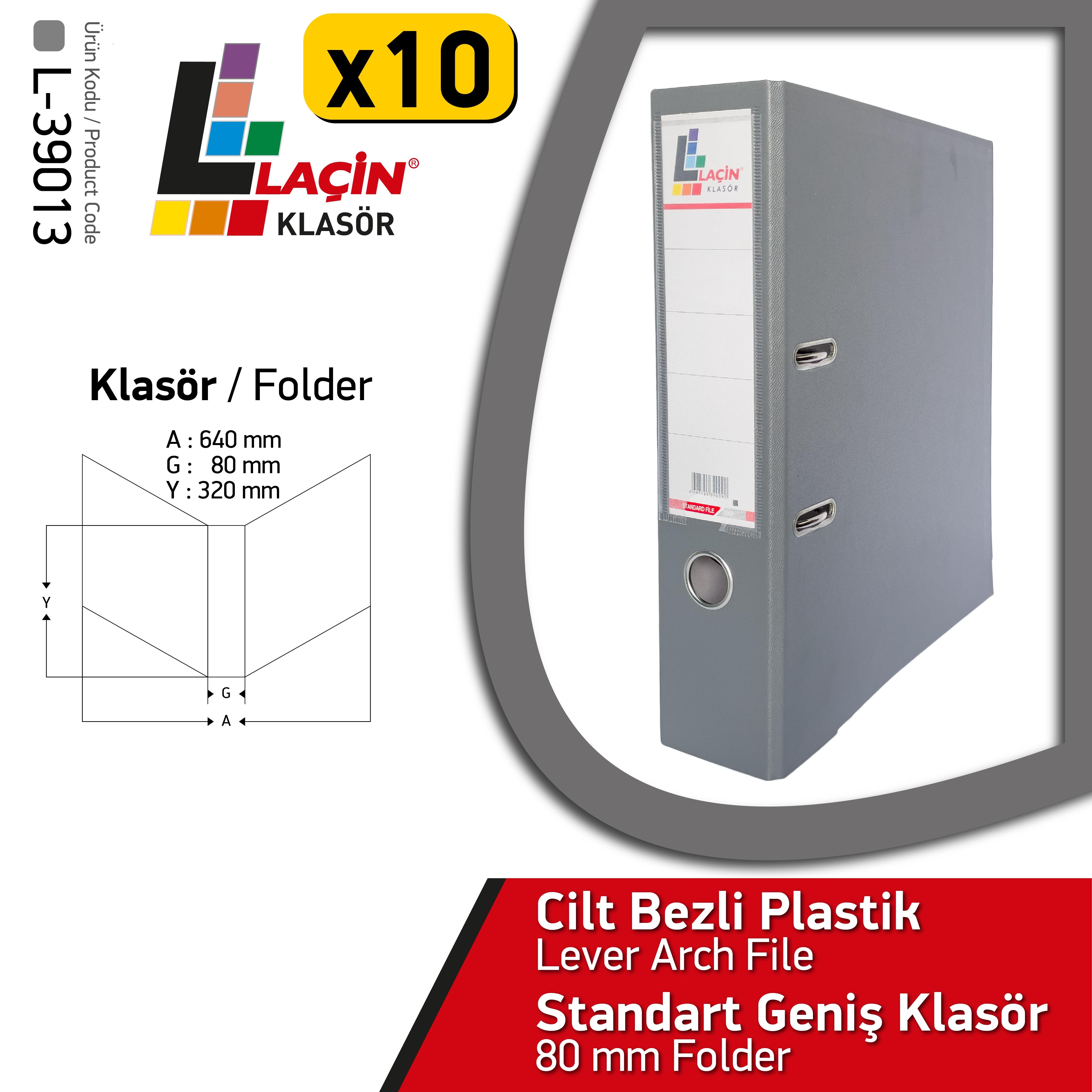 Laçin Geniş Büro Klasörü Gri (1 Koli 10 Adet )