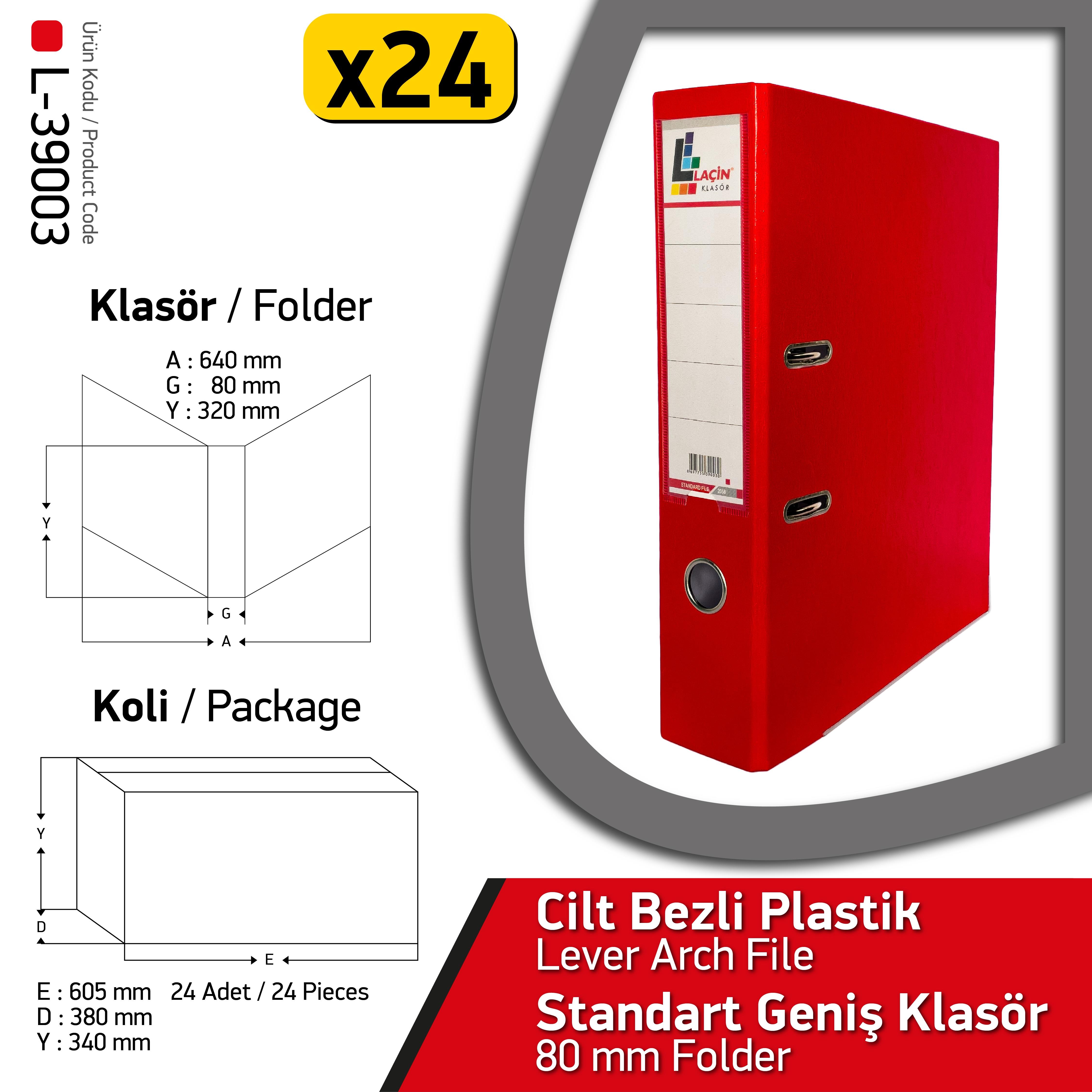 Laçin Geniş Büro Klasörü Kırmızı (1 Koli 24 Adet )