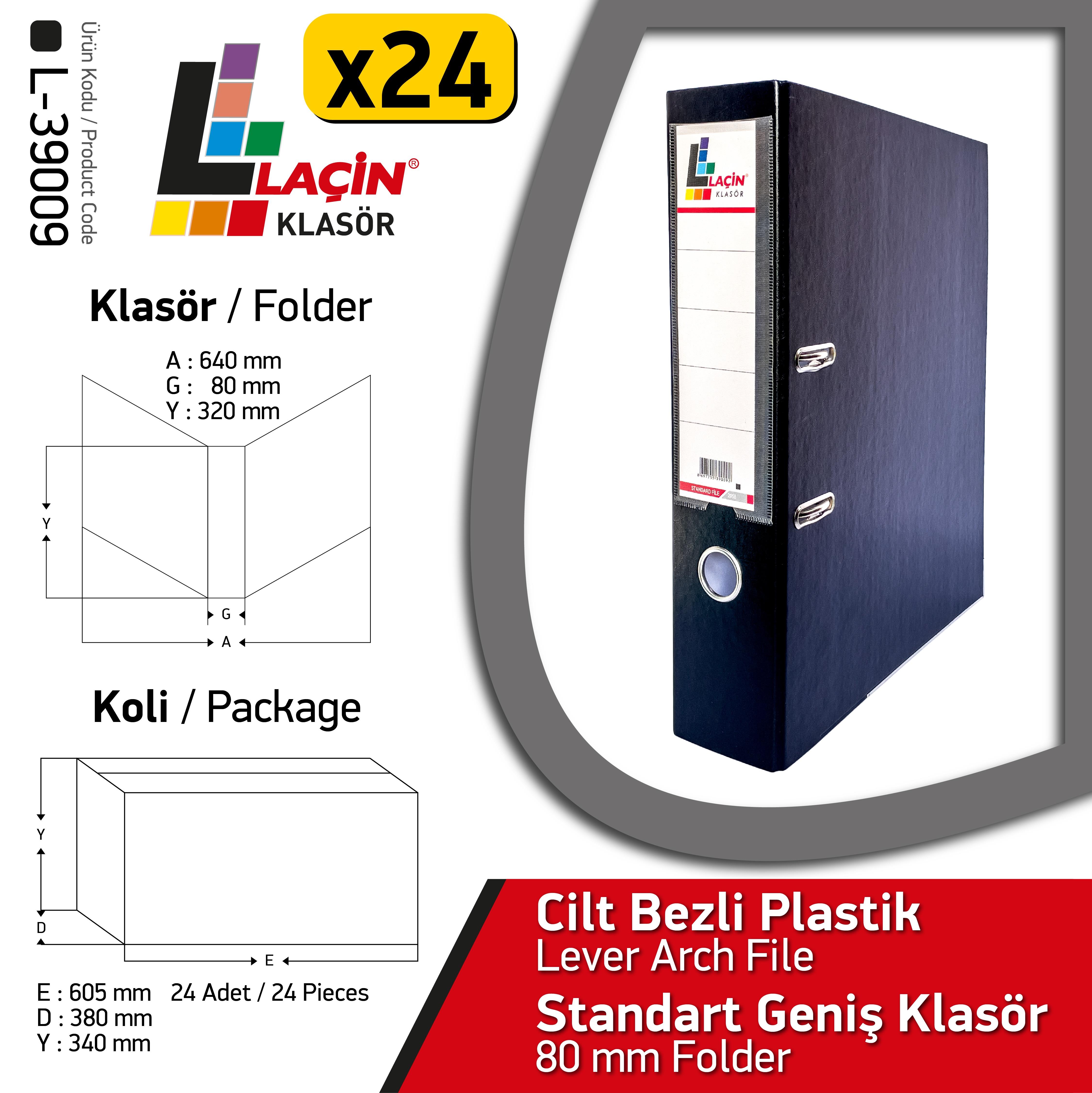 Laçin Geniş Büro Klasörü Siyah (1 Koli 24 Adet )