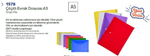 Mas Evrak Dosyası - Çıtçıtlı  - A5  - Sarı 1578Yaka Kartları Ve Ehliyet Kabları