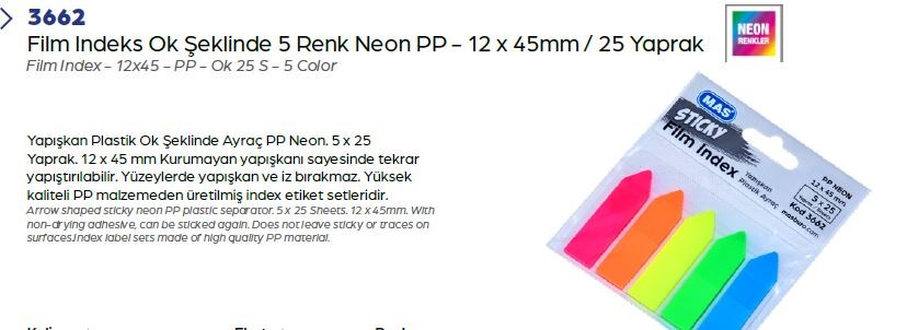 Mas Film Indeks - 12*45 -  Pp - Ok 25 S-- 5 Renk 3662Mas Film Indeks - 12*45 -  PP - Ok 25 S-- 5 Renk 3662 - Kirtasiyem.netYapışkanlı Ayraç
