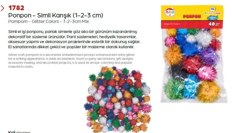 Mas Ponpon - Simli Renkler - 1-2-3cm Mix 1782Ponponlar