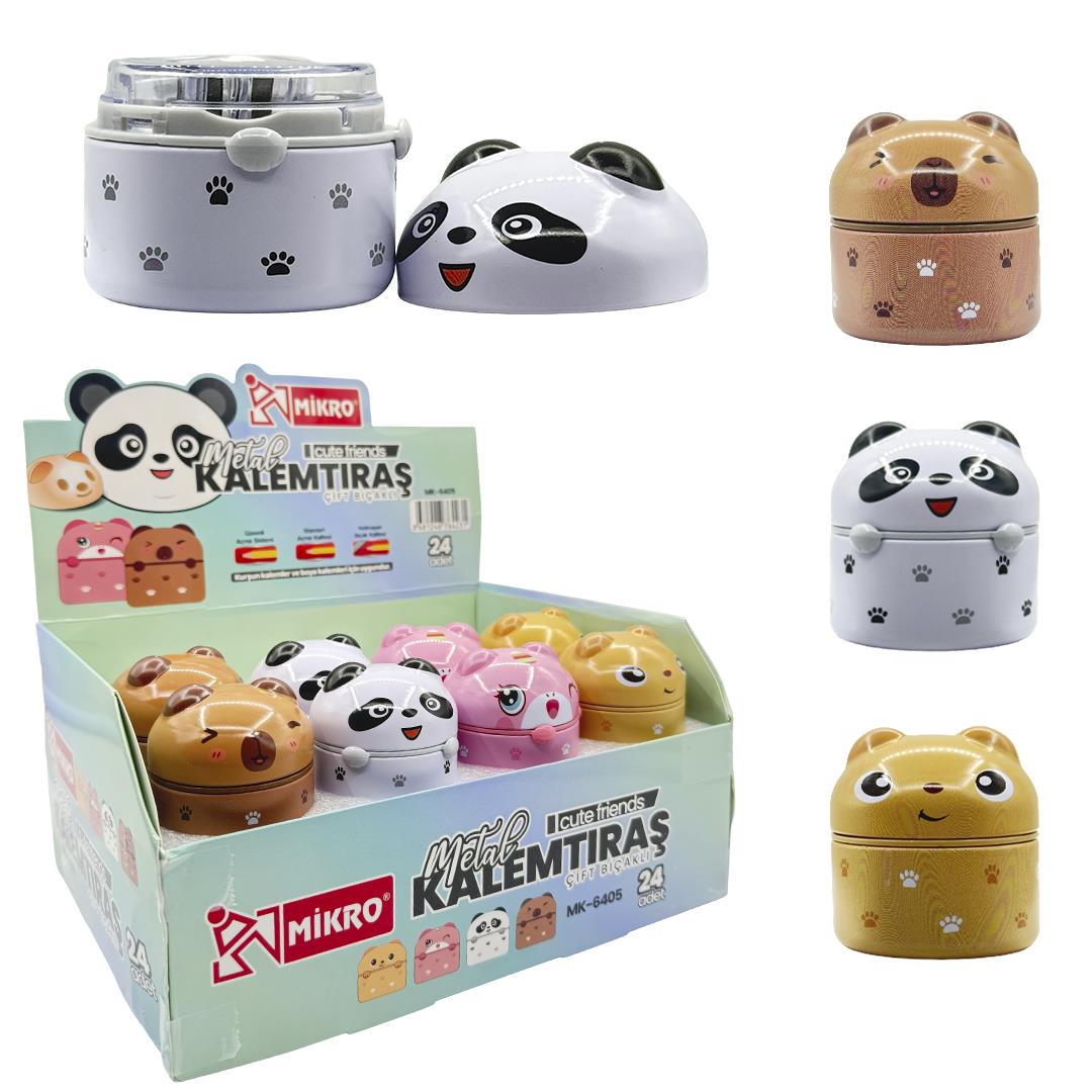 Mikro Mk-6405 Çiftli Metal Kalemtıraş Cute Frıends *24Kalemtraşlar