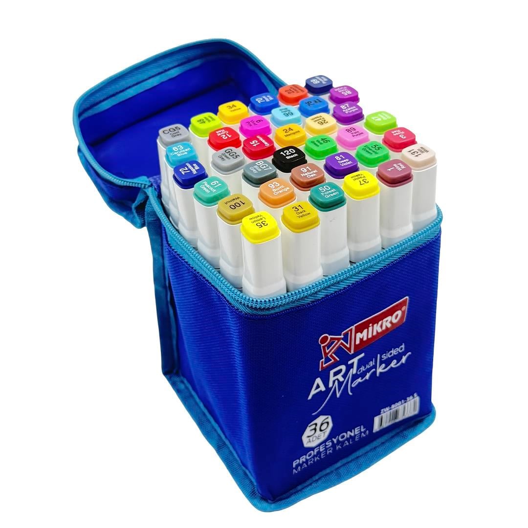 Mikro Zw-8001-36 Art Çift Taraflı Marker ÇantalıMarkörler