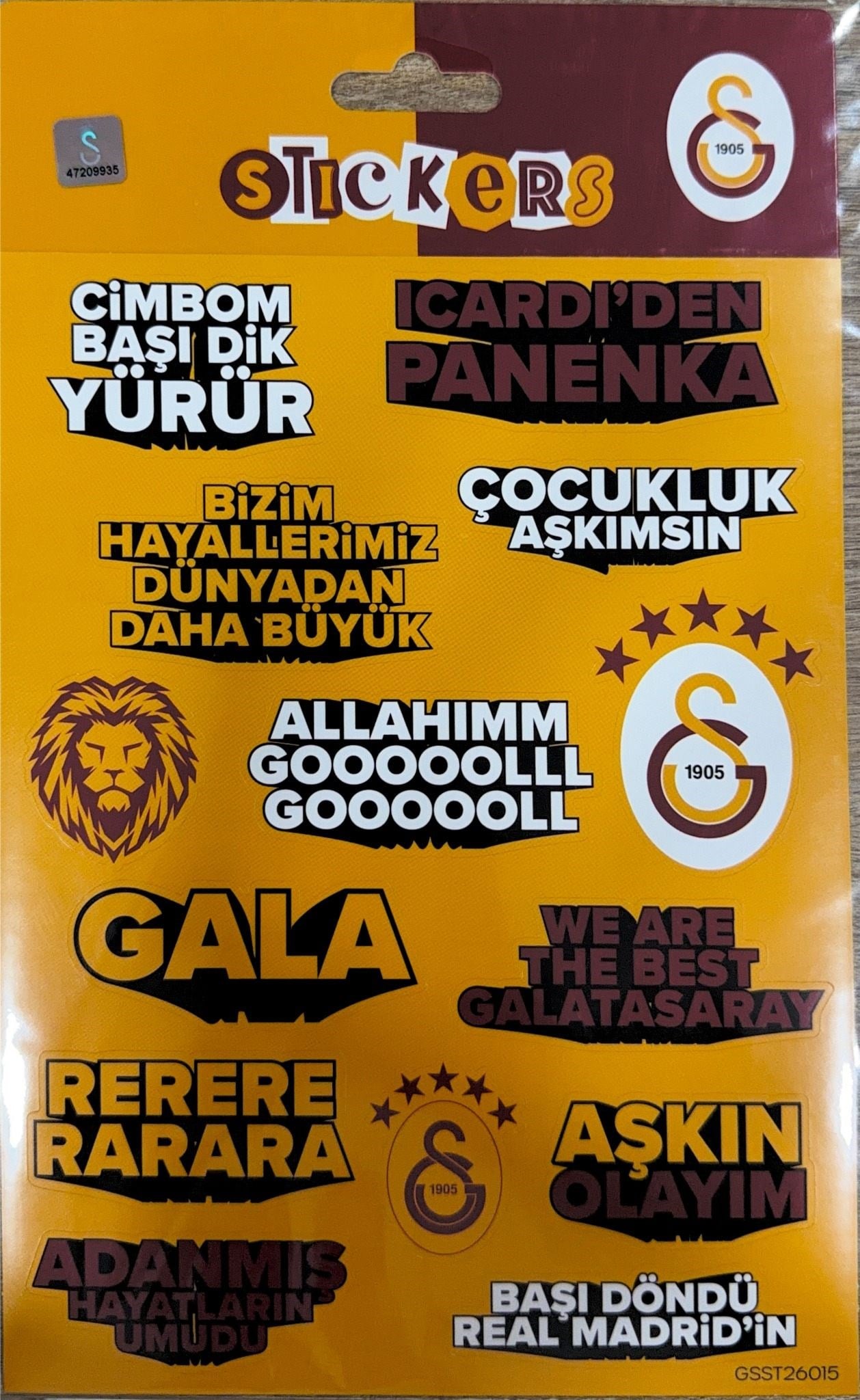 Piolent GSST26015 Galatasaray Sarı Slogan Sticker SheetStickerlar
