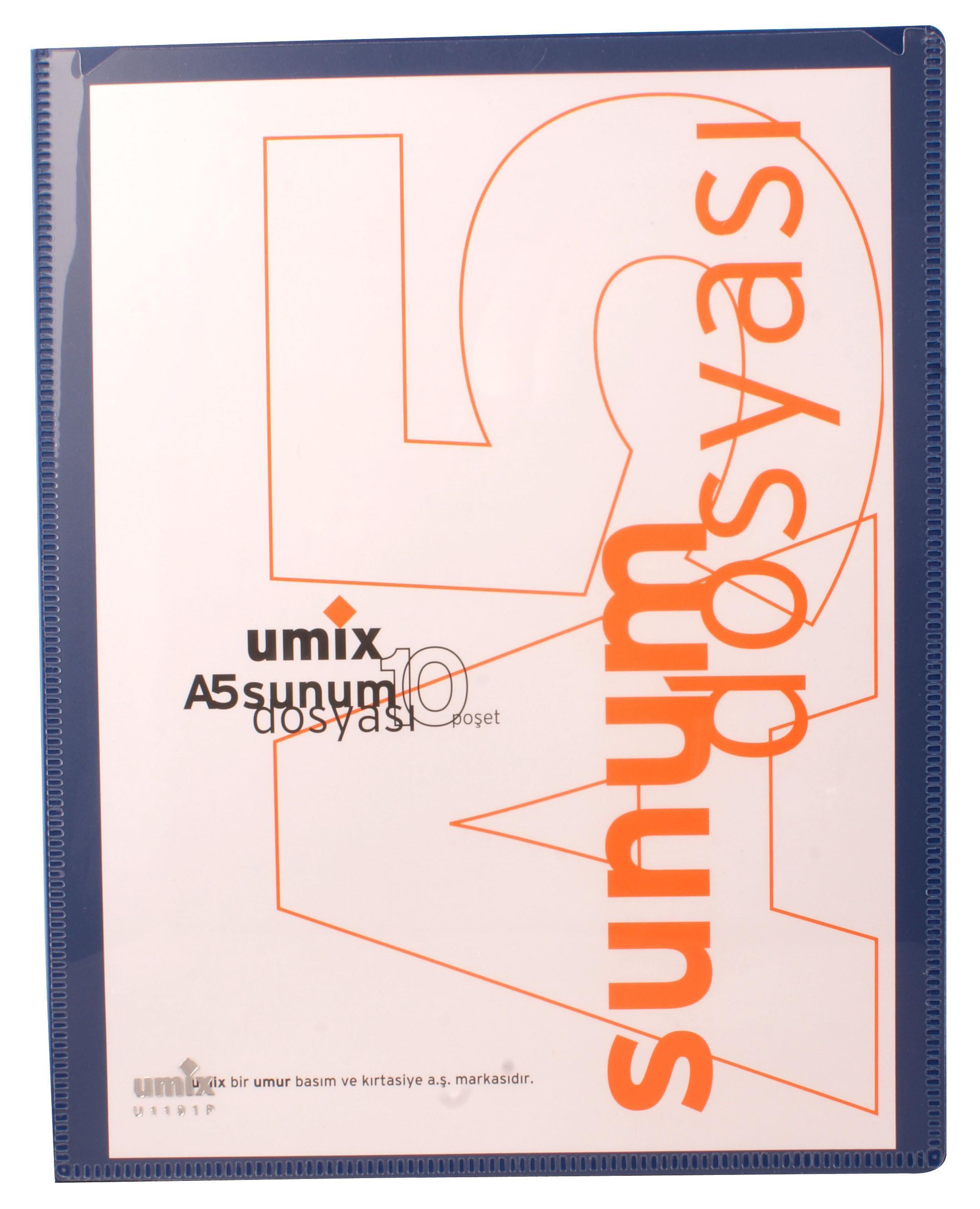 Umix Sunum Dosyası Önden Cepli A5 Standart 10.Lu Lacivert U1191
