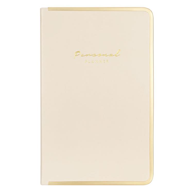 Vj 123-0234 Monaco Vegan Deri Sert Kapak Defter 100Gr. 96Yaprak 13X21 Cm. Kenar Altın Demir Ve Altın Yaldız Çizgili Krem