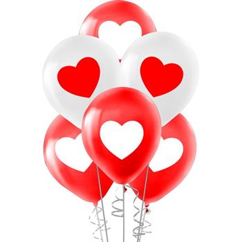 Hilal Pastel Balon Baskılı 100 Lü Kırmızı Beyaz Kalp