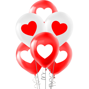 Hilal Pastel Balon Baskılı 100 Lü Kırmızı Beyaz Kalp
