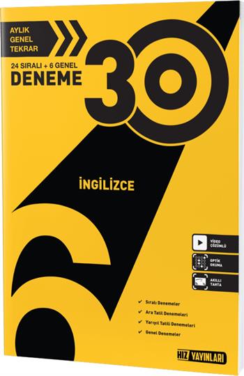 Hız Yayınları 6. Sınıf İngilizce Deneme 30 Lu