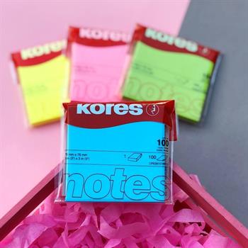 Kores Neon Mavi Notlar 75X75Mm 100 Yp Oluşan Bloklar