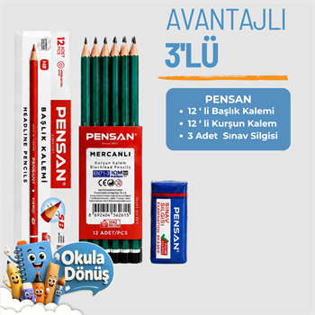 PENSAN OKUL SETİ( 12 Lİ KURŞUN KALEM +12 Lİ KOPYA KALEMİ +3 ADET SINAV SİLGİSİ)Diğer Kırtasiye Ürünleri