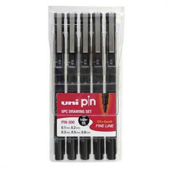 Uni Pin Fine Line Akrilik Uçlu Kalem 5 Li Set Siyah