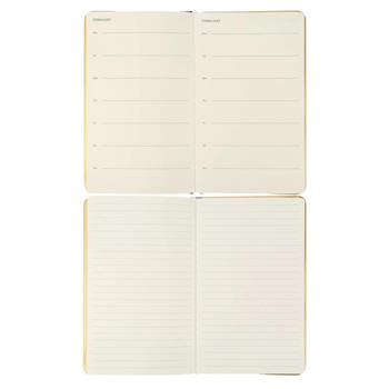 Vj 123-0234 Monaco Vegan Deri Sert Kapak Defter 100Gr. 96Yaprak 13X21 Cm. Kenar Altın Demir Ve Altın Yaldız Çizgili Krem