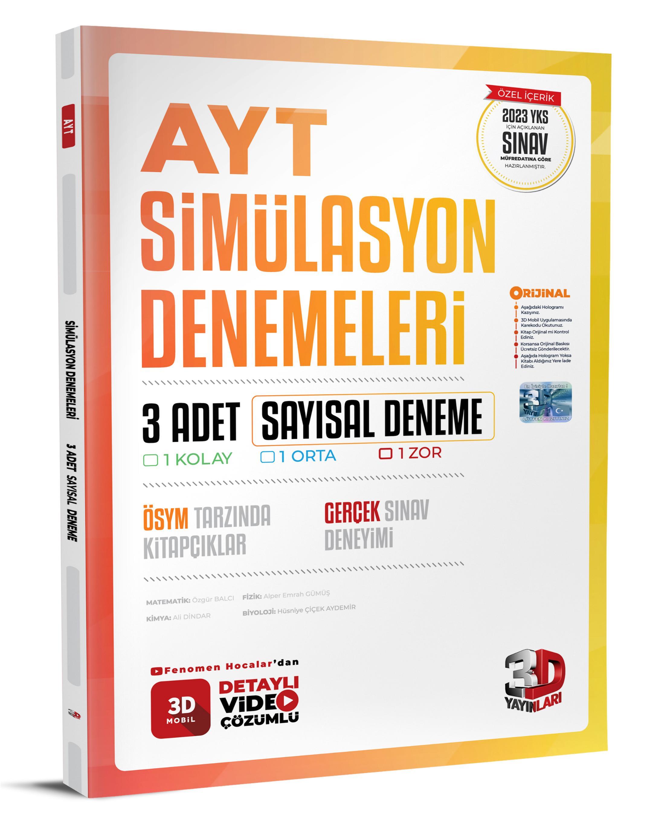3D Yayınları AYT Sayısal 3 lü Simülasyon Deneme3D Yayınları AYT Sayısal 3 lü Simülasyon Deneme - Kirtasiyem.netAYT