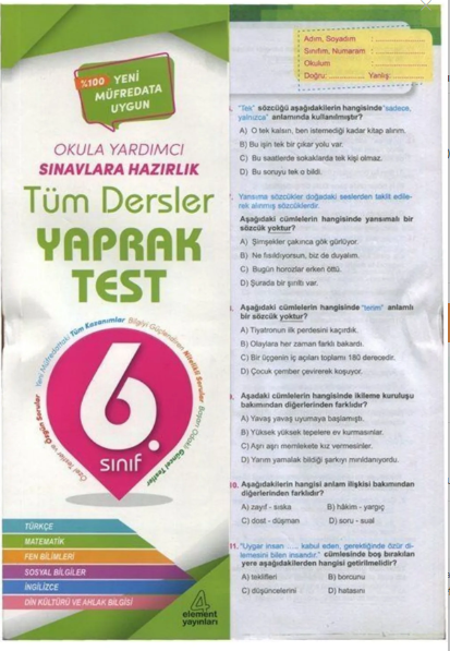4 Element 6. Sınıf Tüm Dersler Yaprak Test4 Element 6. Sınıf Tüm Dersler Yaprak Test - Kirtasiyem.net6.Sınıf