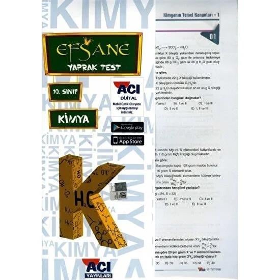Açı 10. Sınıf Kimya Çek Kopar Yaprak TestAçı 10. Sınıf Kimya Çek Kopar Yaprak Test - Kirtasiyem.netLise