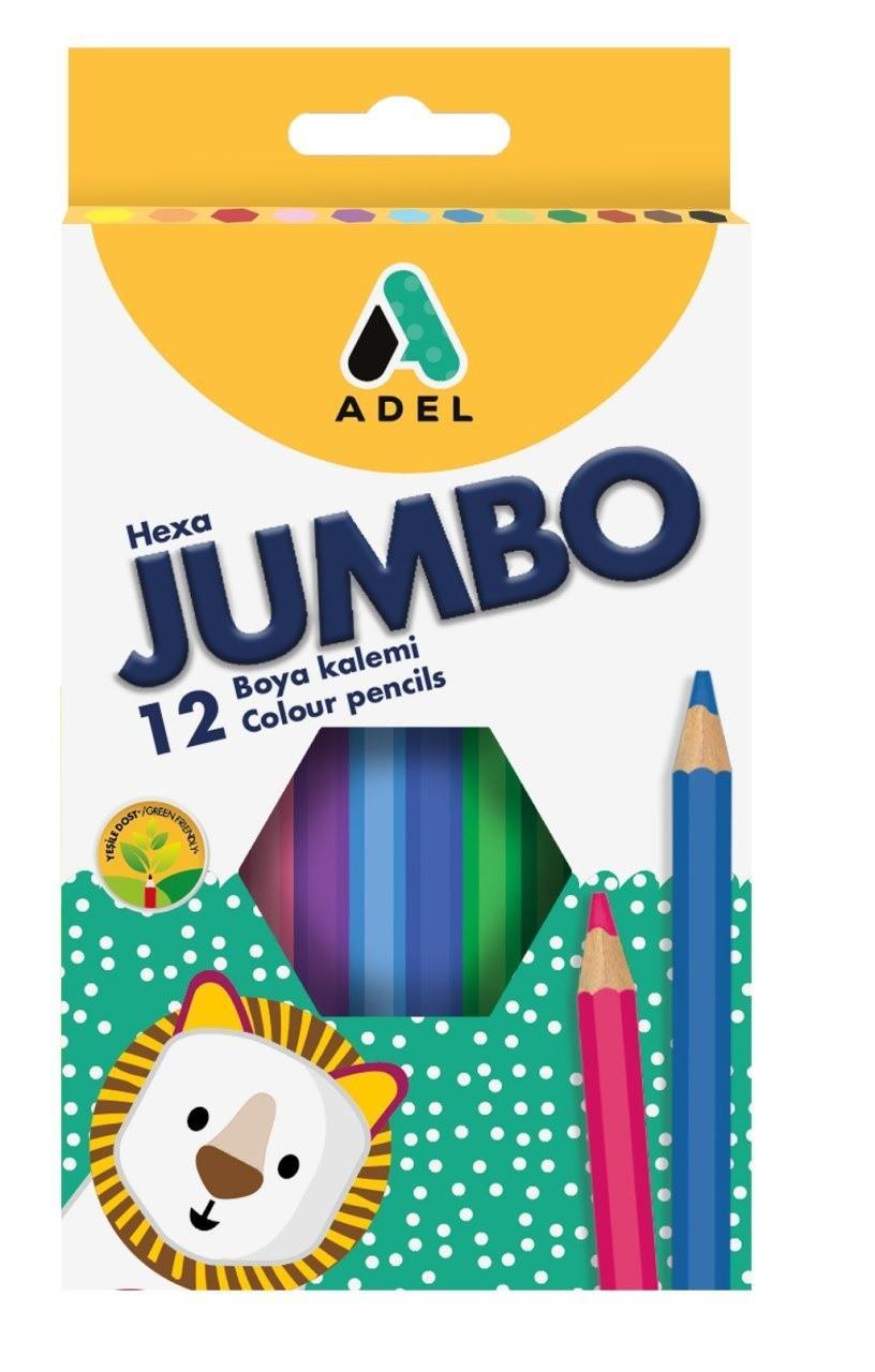Adel Jumbo Hexa Boya Kalemi Tam Boy 12 Renk Adel Jumbo Hexa Boya Kalemi Tam Boy 12 Renk  - Kırtasiyem.netKuru Boyalar