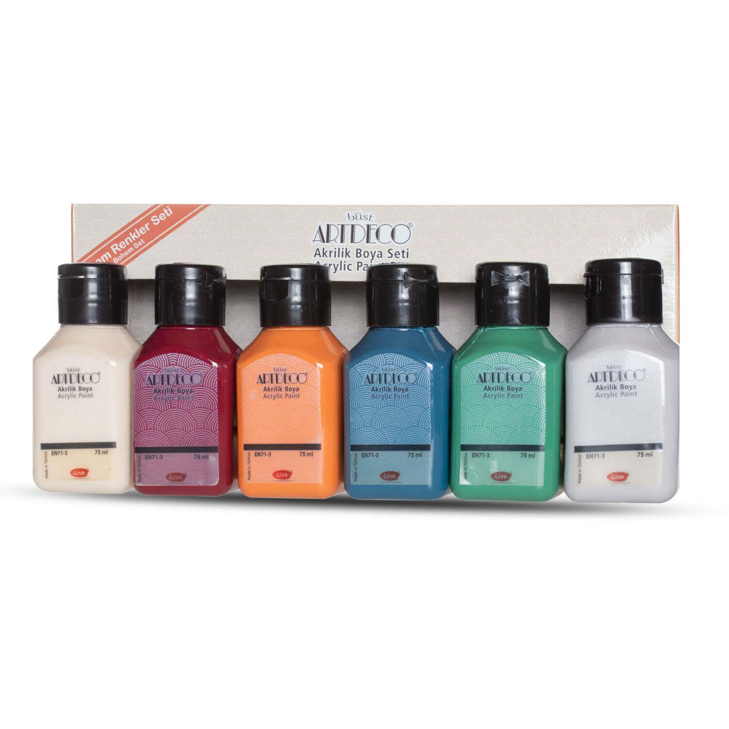 Artdeco Akrilik Boya Seti 6X75Ml Bohem RenklerArtdeco Akrilik Boya Seti 6x75ml Bohem Renkler - Kirtasiyem.netParmak Boyalar
