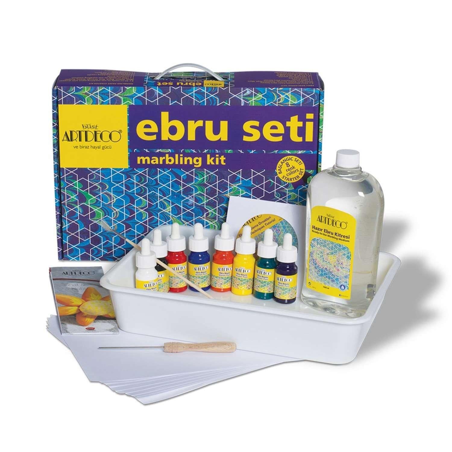 Artdeco Ebru Başlangıç Seti (A4 tekneli) 8x30ml damlalıklı şişeArtdeco Ebru Başlangıç Seti 8 Renk - Kırtasiyem.netEbru Boyaları ve Ürünleri