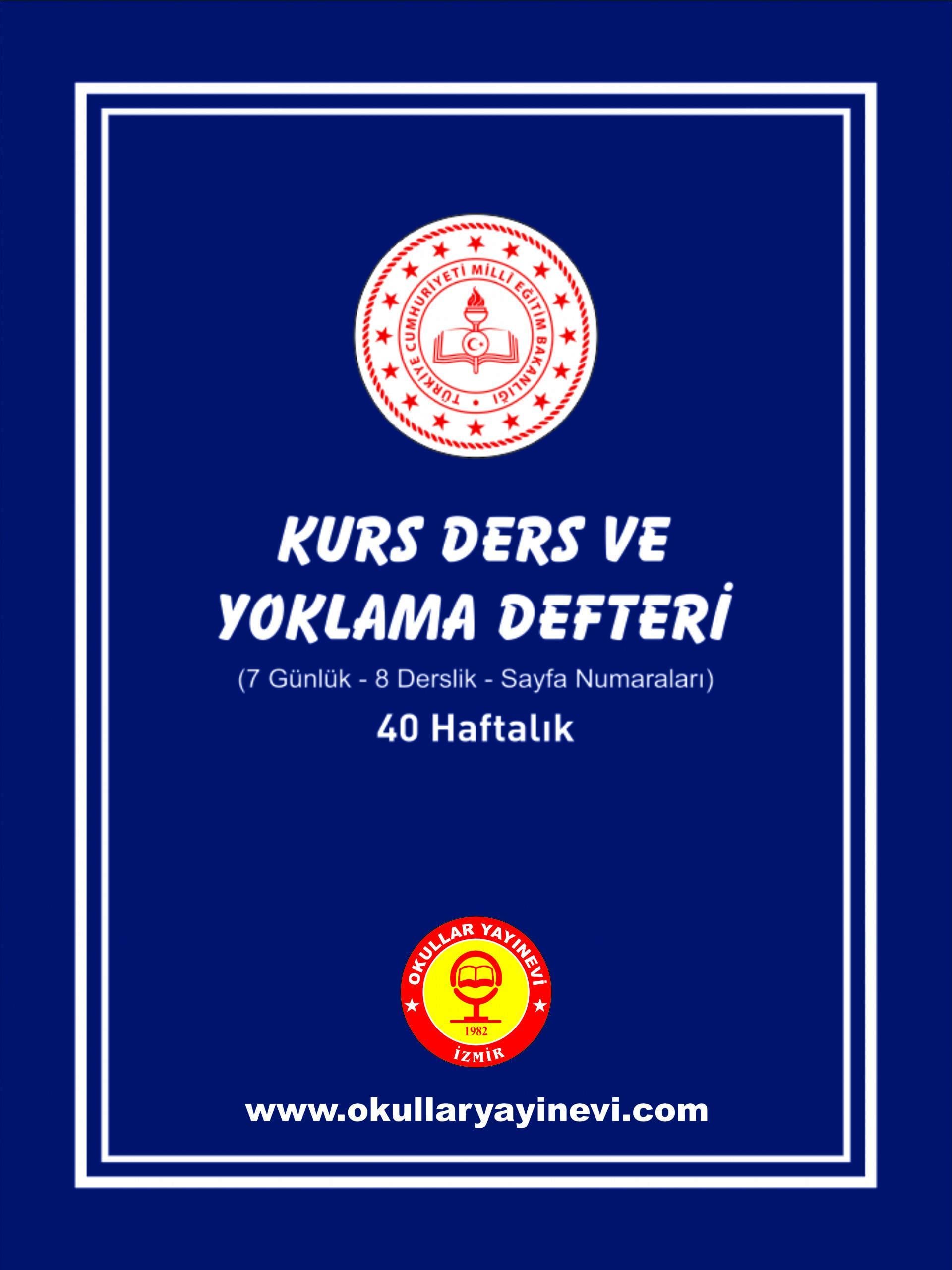 Aylık Yoklamalı Kurs Defteri 54 Öğrenci 40 Haftalık 8 Derslik 7 GünlükAylık Yoklamalı Kurs Defteri 54 Öğrenci 40 Haftalık 8 Derslik 7 Günlük - Kirtasiyem.netDers Defterleri