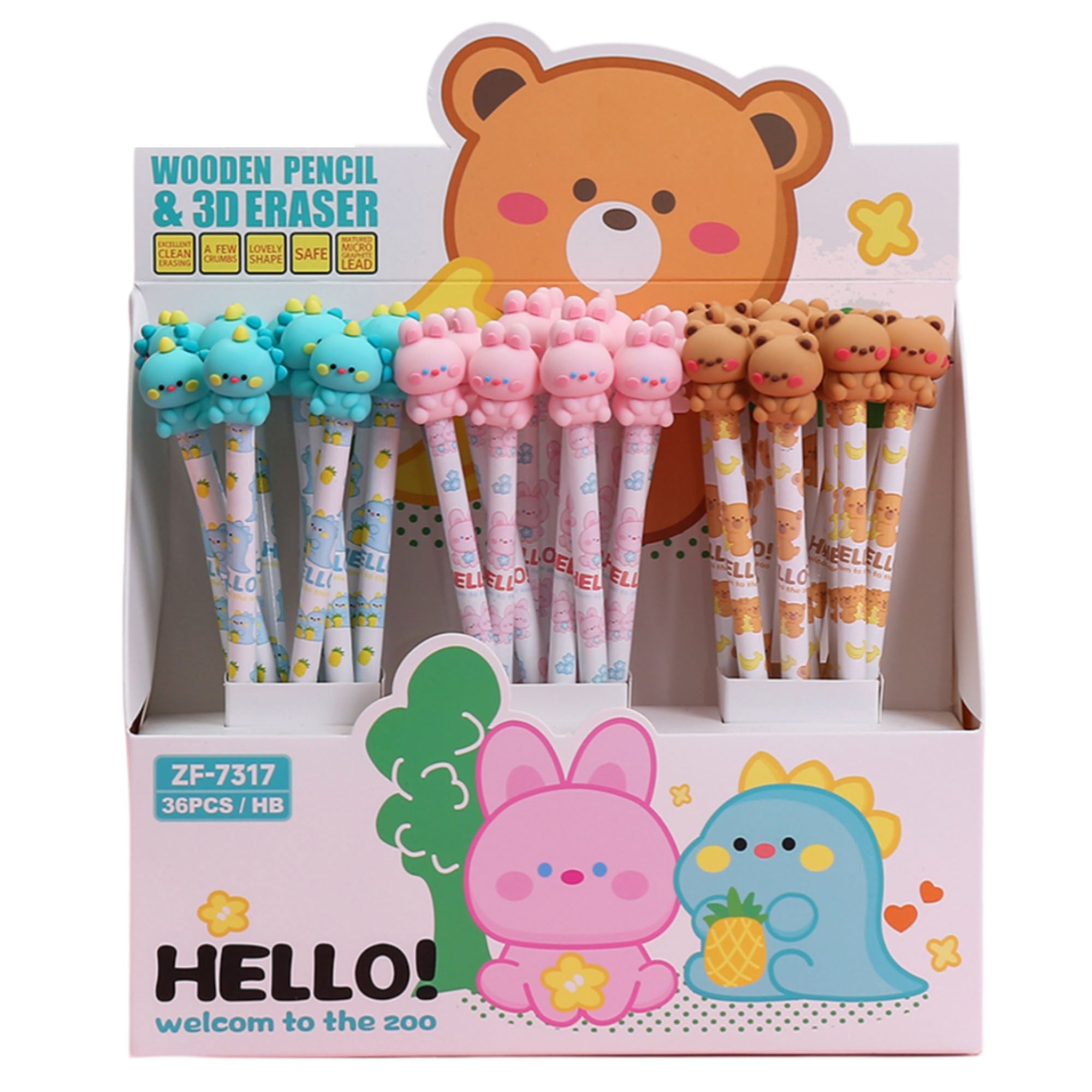 Bu-Bu 3D Silgi Başlıklı Kurşun Kalem Sevimli Hayvanlar 36'Lı (Zf7317)Mühür