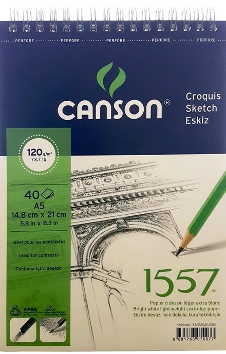 Canson 1557 Resim Ve Çizim Blok 120Gr A5 40Yp Üstten SpiralliCanson 1557 Resim Ve Çizim Blok 120Gr A5 40Yp Üstten Spiralli - Kirtasiyem.netÇizim Bloknotları