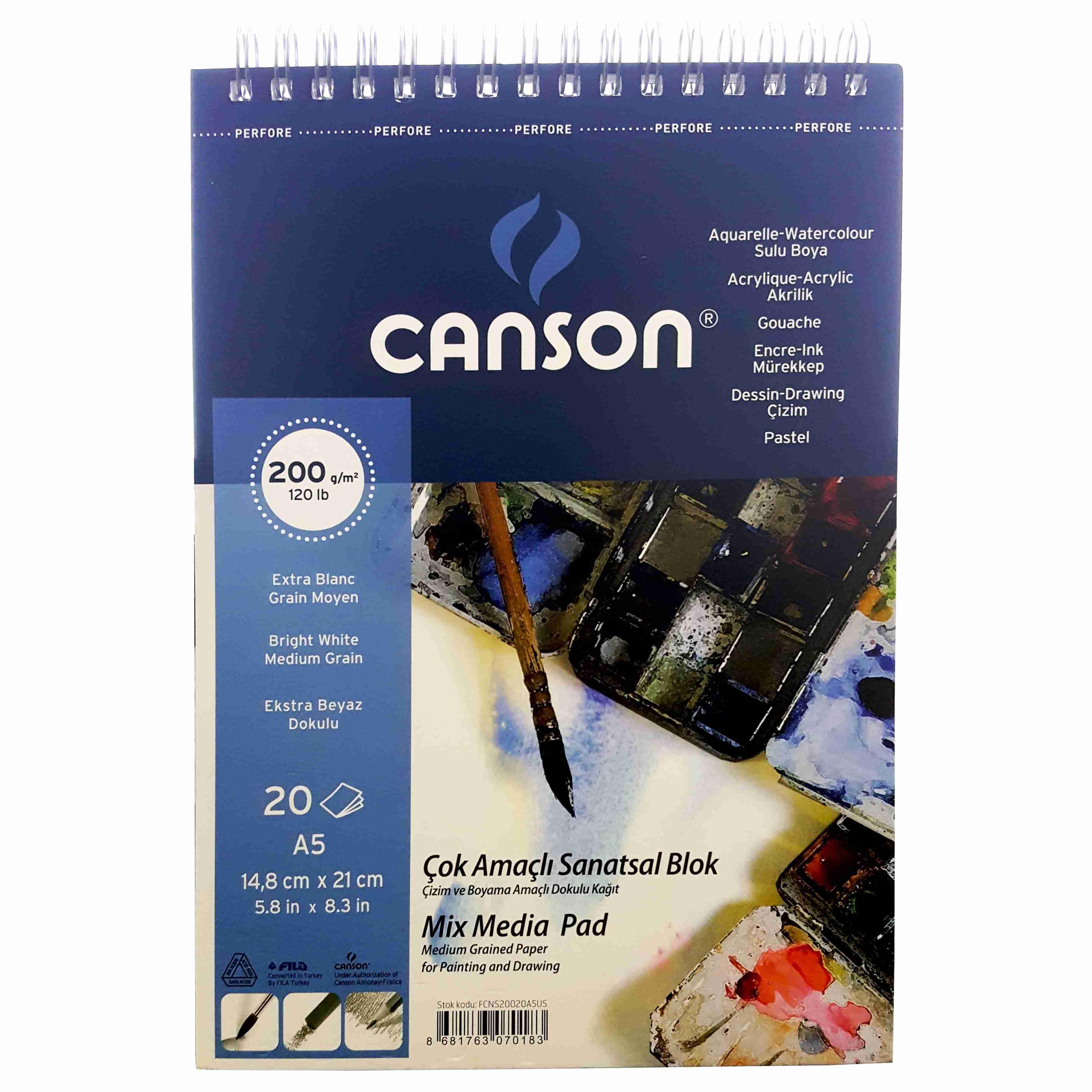 Canson Resim Blok Fineface Çok Amaçlı Üstten Spiralli A5 200 Gr 20 Yaprak Canson Resim Blok Fineface Çok Amaçlı Üstten Spiralli A5 200 Gr 20 Yaprak  - Kirtasiyem.netÇizim Bloknotları