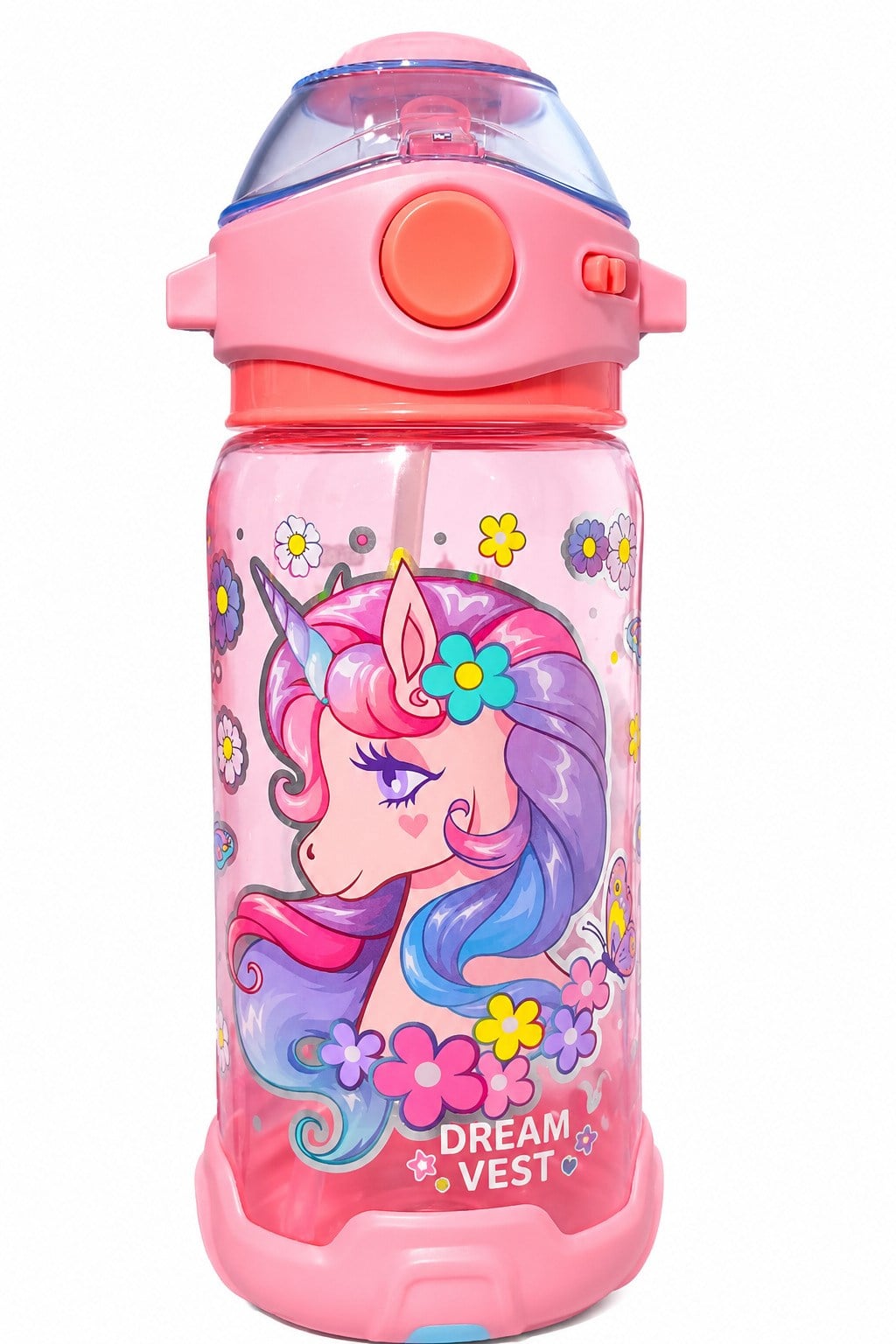 Dream Vest Çiçekli Unicorn Şeffaf Matara 650 Ml.(U2051) Diğer Kırtasiye Ürünleri