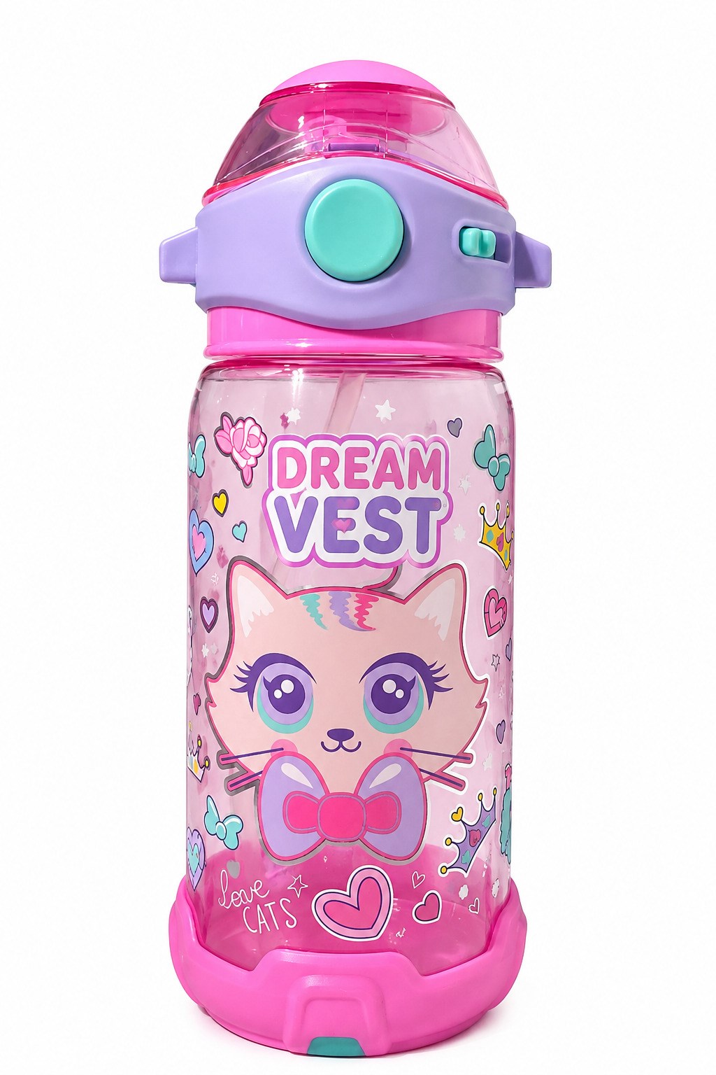 Dream Vest Süslü Kedi Şeffaf Matara 650 Ml.(U2051) Diğer Kırtasiye Ürünleri