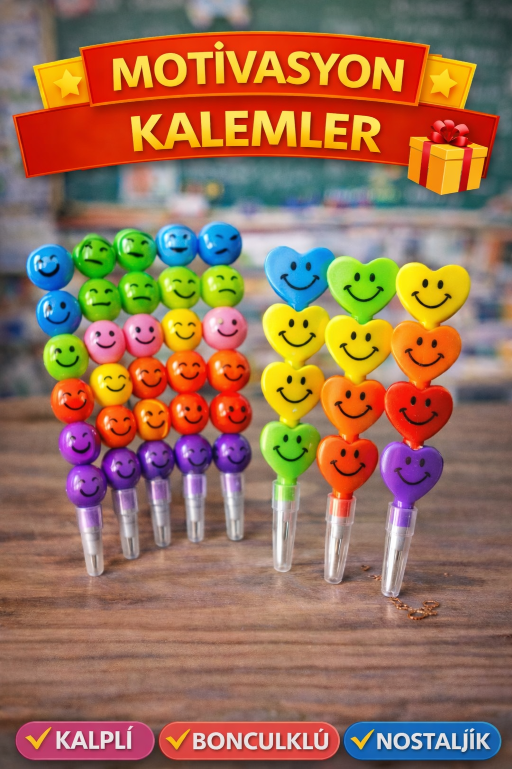 Elf Emojili Kalem Yuvarlak Kalp Karışık (1 ADET)Diğer Oyuncak Ürünleri