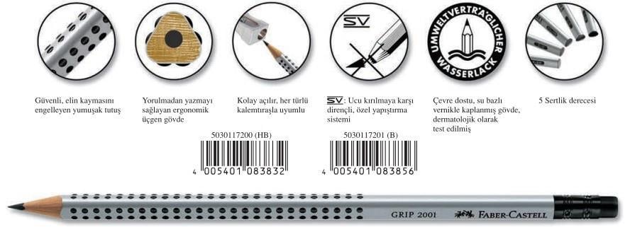 Faber Castell Grip 2001 Dereceli Kalem Silgili B/HbFaber Castell Grip 2001 Dereceli Kalem Silgili B/Hb - Kirtasiyem.netDereceli Kalemler
