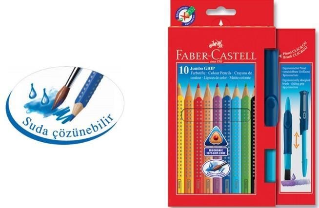 Faber Castell Jumbo Grip (Kuru Boya 10 Renk 1/1 Suluboya Fırçalı)Faber Castell Jumbo Grip (Kuru Boya 10 Renk 1/1 Suluboya Fırçalı) - Kırtasiyem.netKuru Boyalar