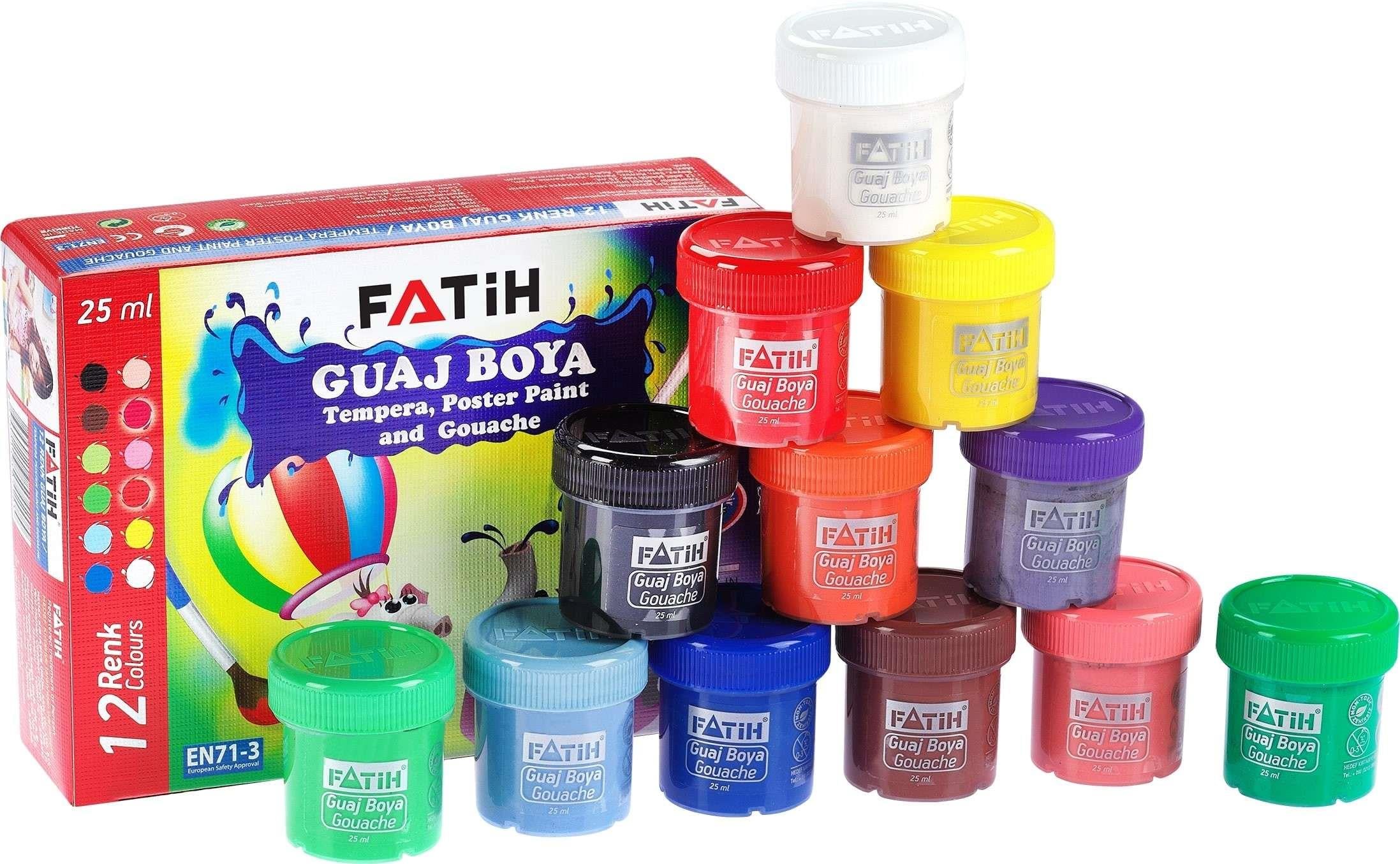 Fatih Guaj Boyası 12 Renk (12*25=300 Ml)Fatih Guaj Boyası 12 Renk (12*25=300 Ml) - Kırtasiyem.netGuaj Boyalar