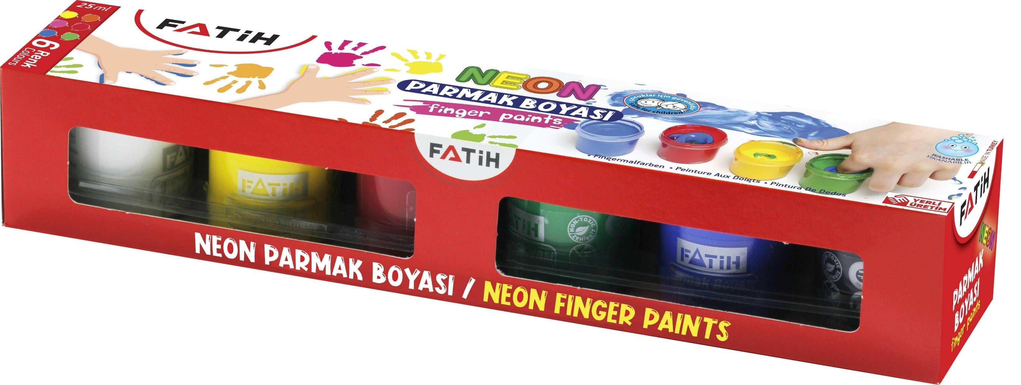 Fatih Parmak Boyası Neon 6 Renk 25 Ml X 6 = 150 MlFatih Parmak Boyası Neon 6 Renk 25 Ml X 6 = 150 Ml - Kırtasiyem.netParmak Boyalar