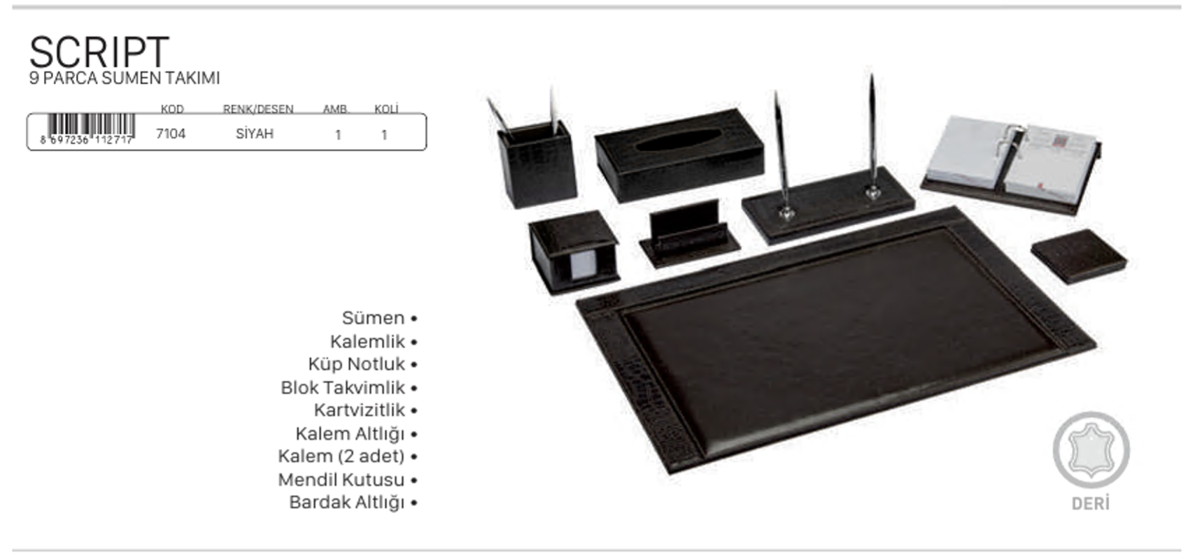 Gıpta 7104 Scrıpt 9 Parça Sümen Takımı - SiyahSümen Takımları
