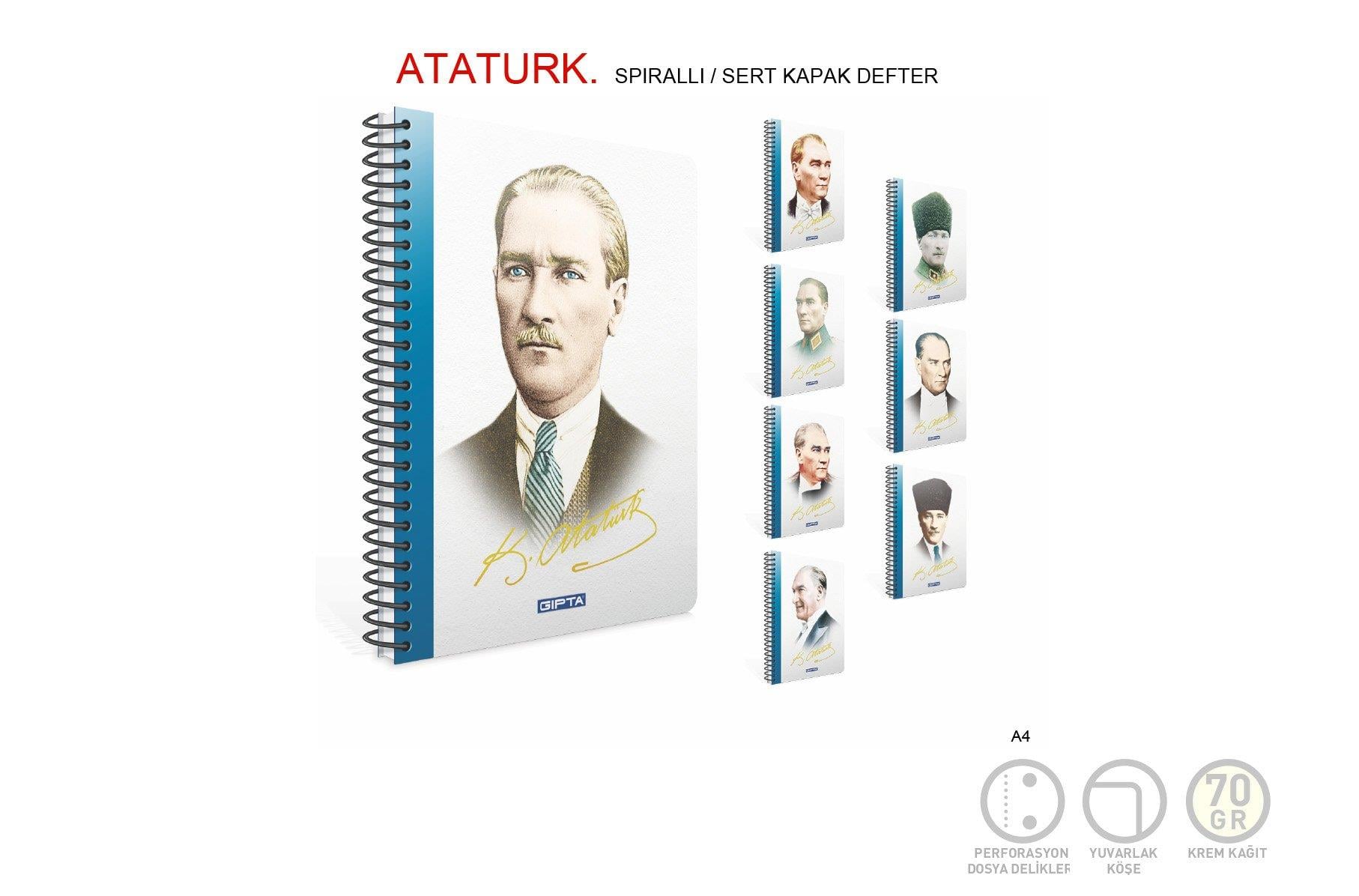 Gıpta Atatürk Spr.Sert Kap.Defter A4-100 Yp.KareGıpta Atatürk Spr.Sert Kap.Defter A4-100 Yp.Kare - Kirtasiyem.netSpiralli Sert Kapak Defterler