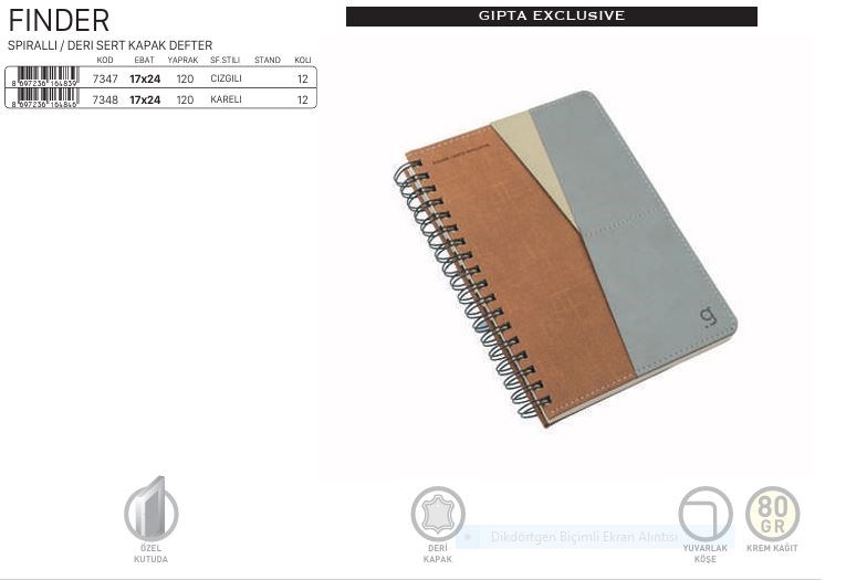 Gıpta Fınder Sp. Sert Kap. Def. 17X24 100 Çiz.Spiralli Sert Kapak Defterler