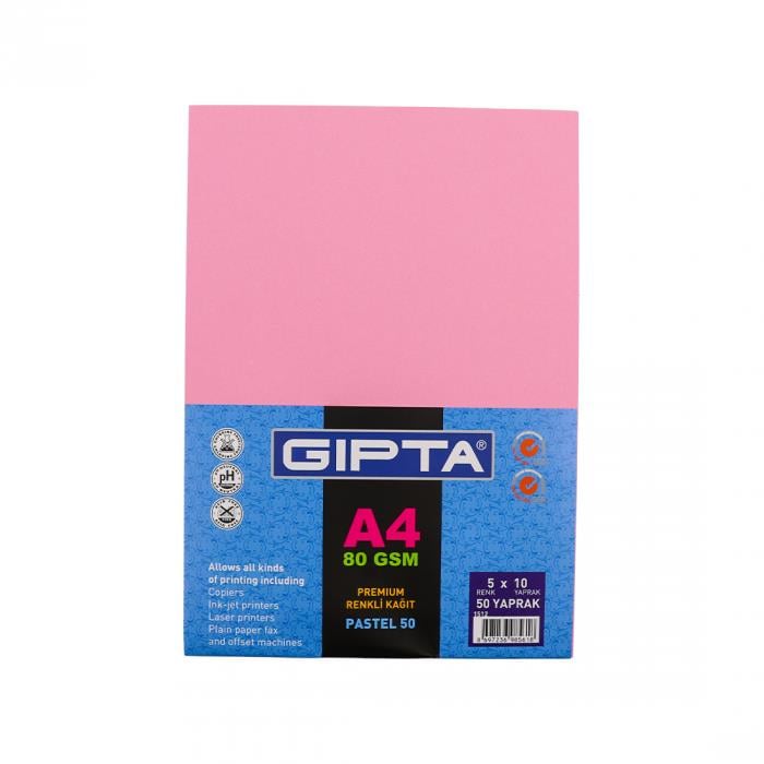 Gıpta Renkli Kağıt Pastel-50 A4 50 Lik Paket (5X10 Yp. )Gıpta Renkli Kağıt Pastel-50 A4 50 Lik Paket (5X10 Yp. ) - Kirtasiyem.netRenkli Fotokopi Kağıtları