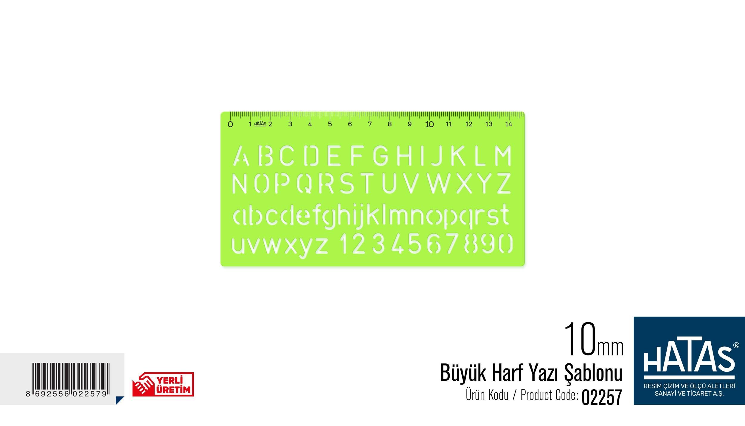 Hatas Büyük Harf Yazı Şablonu 10 Mm. No:02257Hatas Büyük Harf Yazı Şablonu 10 Mm. No:02257 - Kirtasiyem.netŞablonlar