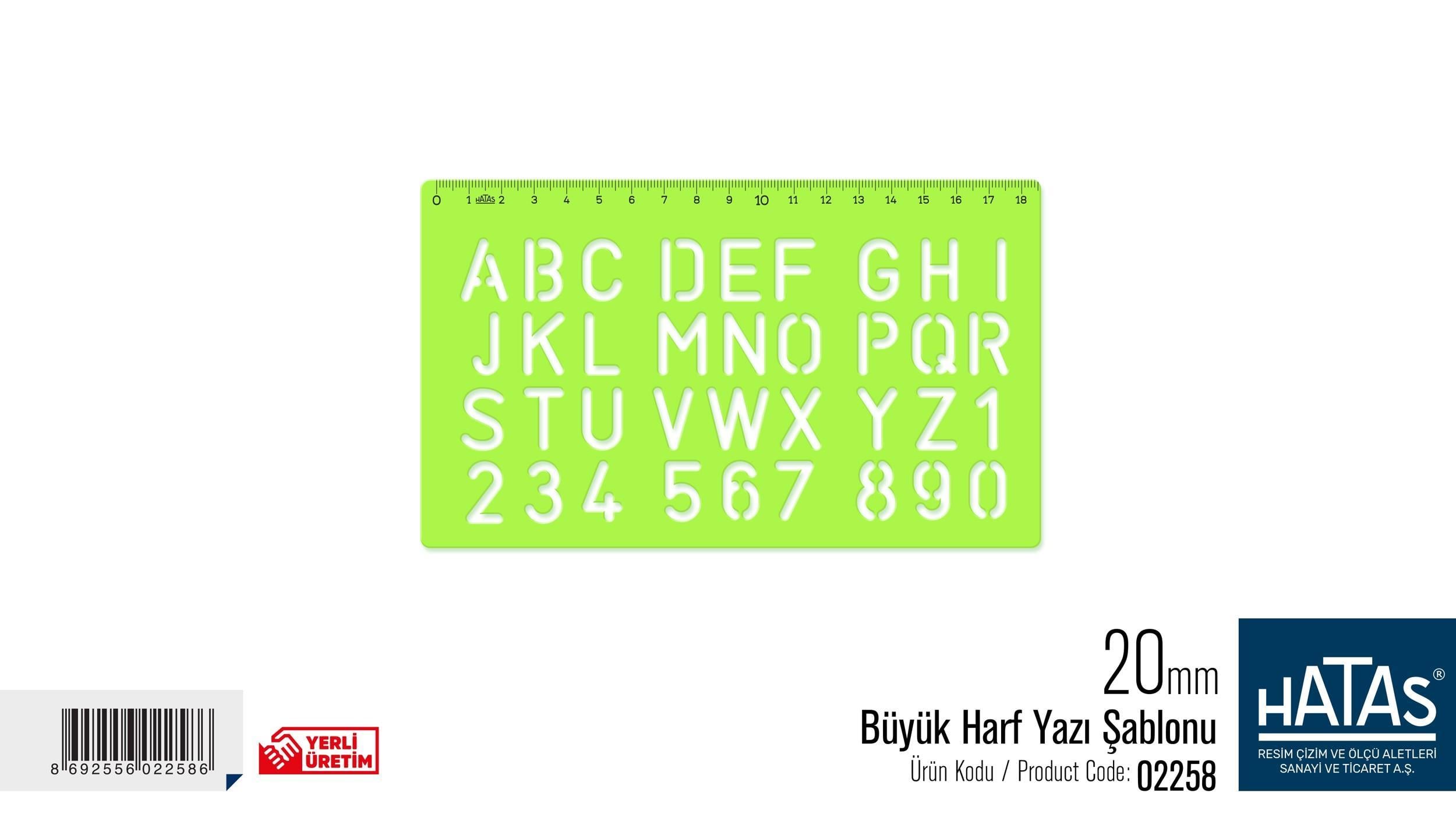 Hatas Büyük Harf Yazı Şablonu 20 Mm. No:02258Hatas Büyük Harf Yazı Şablonu 20 Mm. No:02258 - Kirtasiyem.netŞablonlar