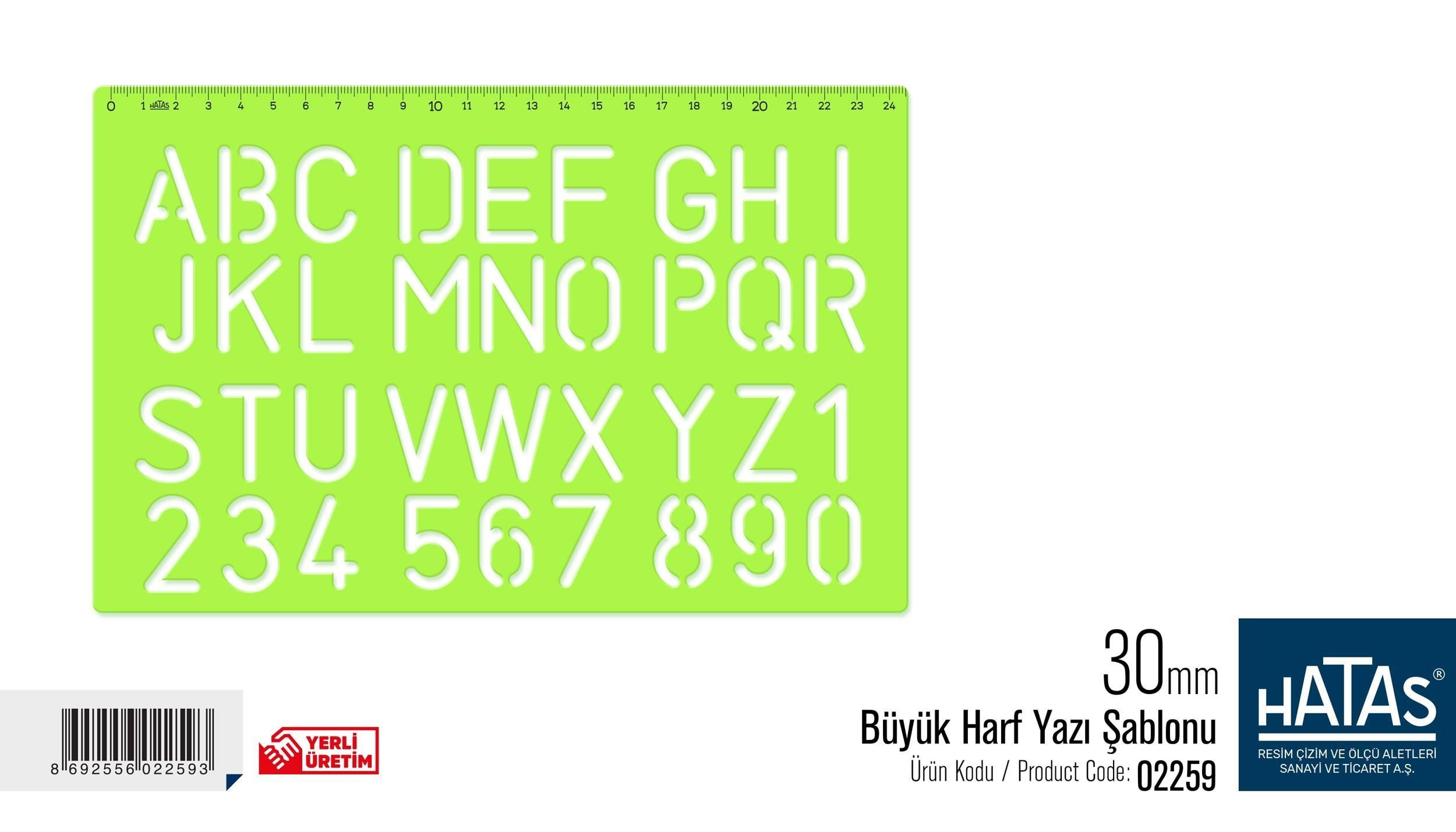 Hatas Büyük Harf Yazı Şablonu 30 Mm. No:02259Hatas Büyük Harf Yazı Şablonu 30 Mm. No:02259 - Kirtasiyem.netŞablonlar